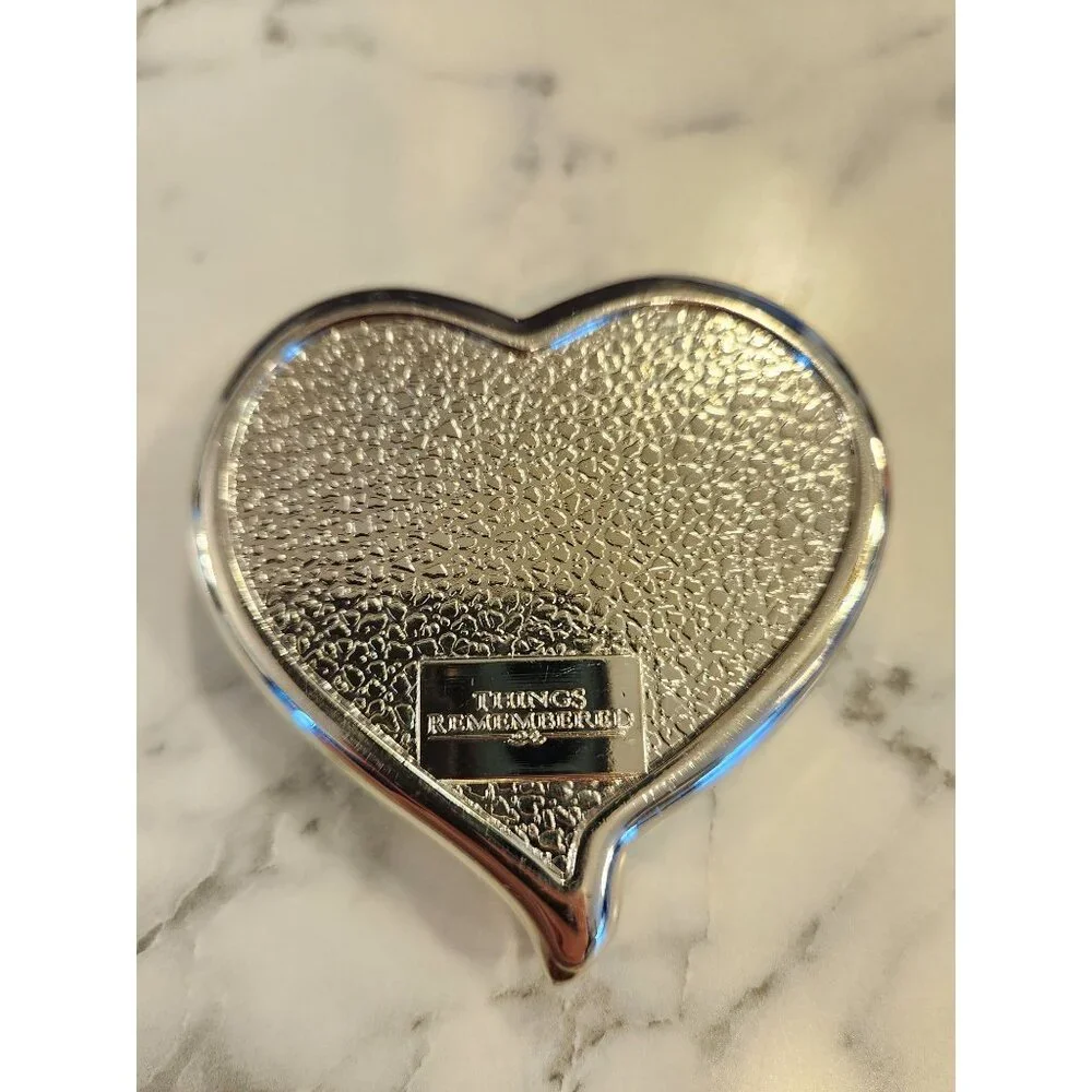 Things Remembered Heart Shaped Silver Compact Mirror With Crystal Accent